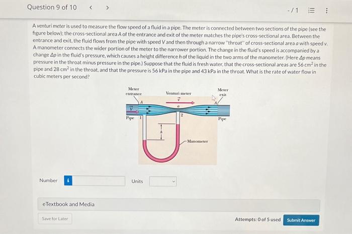Solved A venturi meter is used to measure the flow speed of | Chegg.com