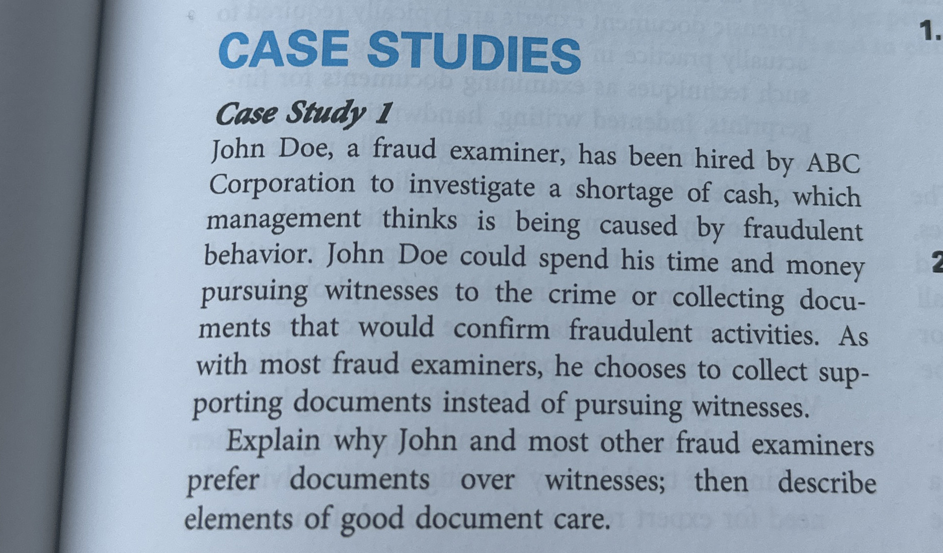 Solved CASE STUDIES1.Case Study 1John Doe, a fraud examiner, | Chegg.com