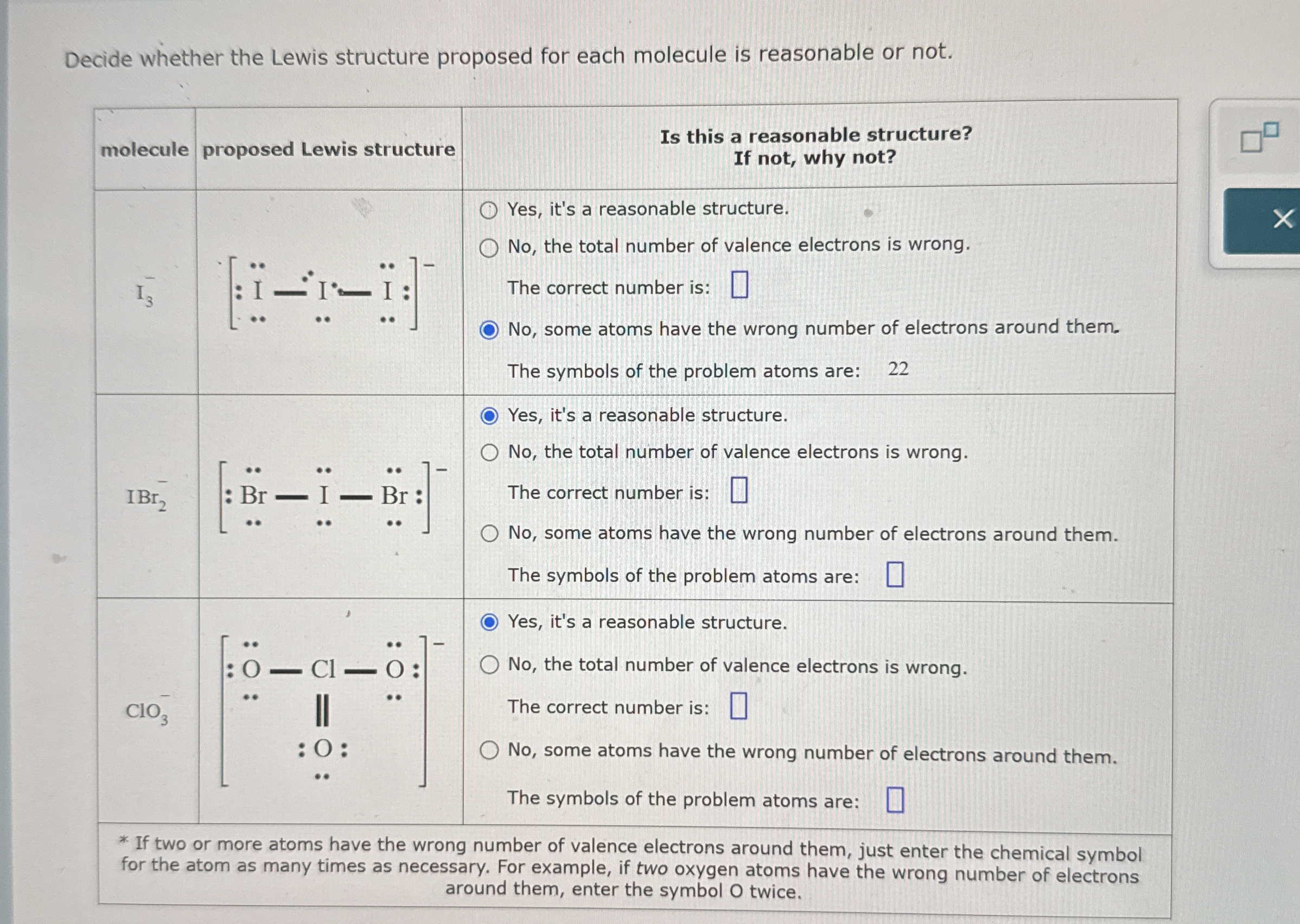 Solved Decide whether the Lewis structure proposed for each | Chegg.com