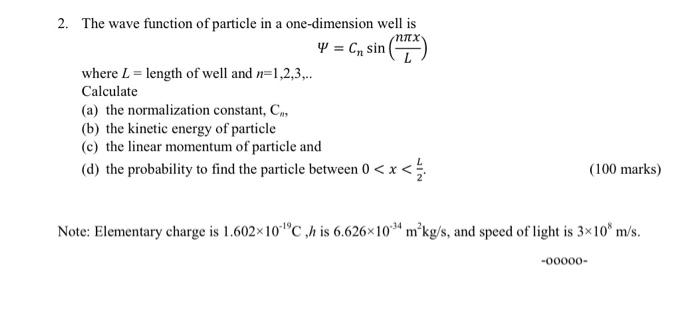Solved 2. The wave function of particle in a one-dimension | Chegg.com
