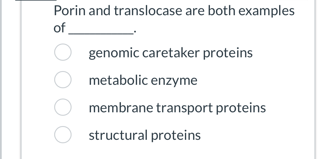 Solved Porin and translocase are both examples of q,genomic | Chegg.com