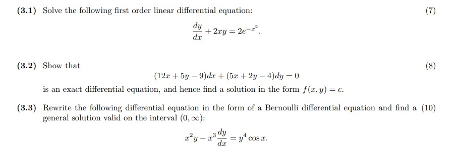 Solved (3.1) ﻿Solve the following first order linear | Chegg.com