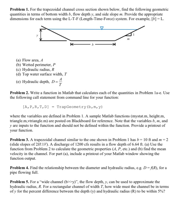 Solved Problem 1 For The Trapezoidal Channel Cross Secti Chegg Com