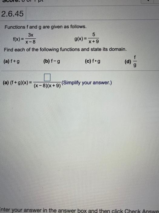Solved 2.6.45 Functions f and g are given as follows. 3x 5 | Chegg.com
