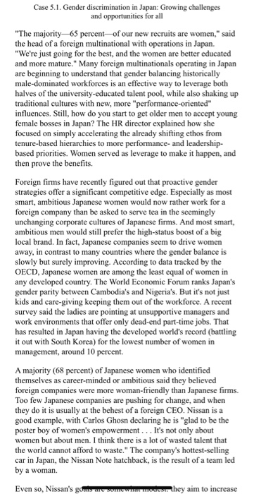 Solved Case 5.1. Gender discrimination in Japan: Growing | Chegg.com