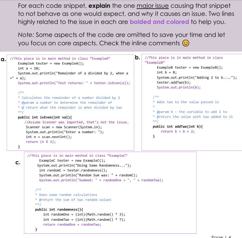 Solved ```//This piece is in main method in class "ExampleA" | Chegg.com