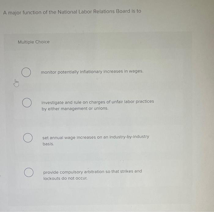 Solved A Major Function Of The National Labor Relations | Chegg.com