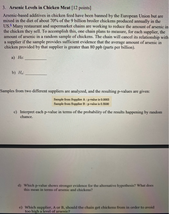 Solved 3. Arsenic Levels in Chicken Meat [12 points) | Chegg.com