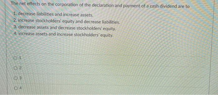 Solved The net effects on the corporation of the declaration | Chegg.com