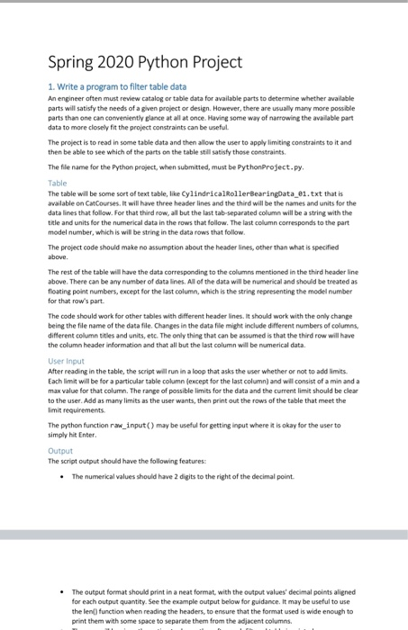 Spring 2020 Python Project 1. Write a program to | Chegg.com