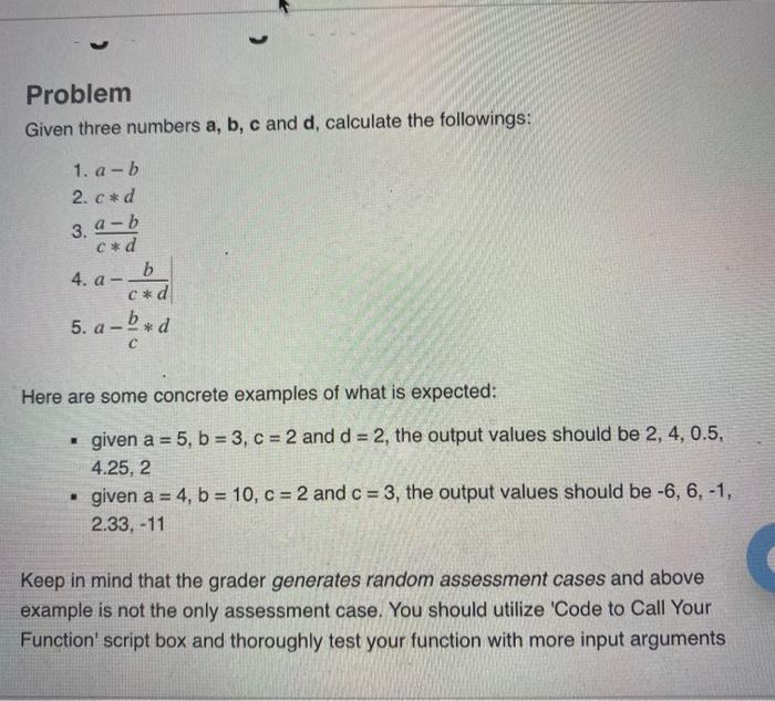 Solved Problem Given Three Numbers A, B, C And D, Calculate | Chegg.com