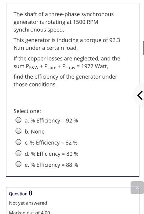 Solved The shaft of a three-phase synchronous generator is | Chegg.com