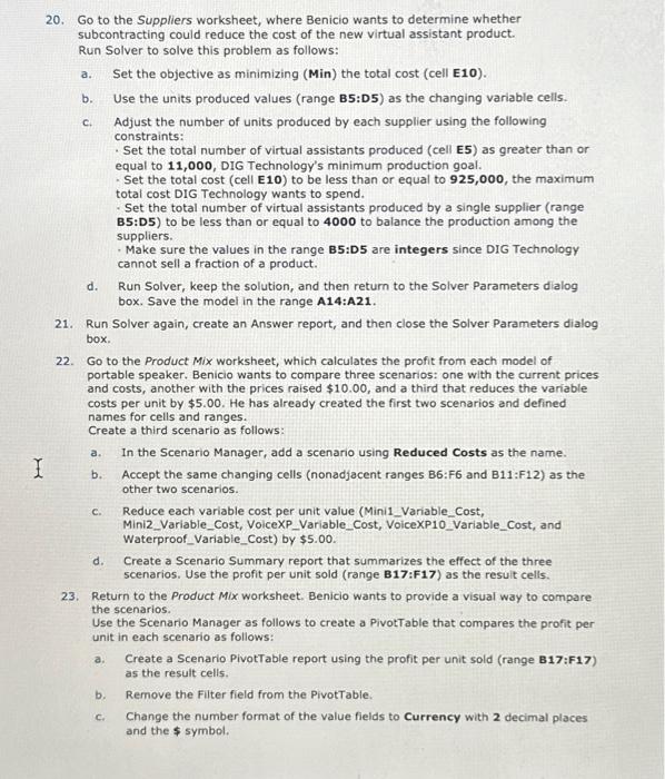 Solved 20. Go to the Suppliers worksheet, where Benicio | Chegg.com