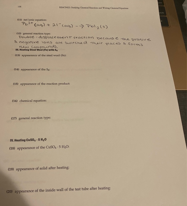 IOR REAC0422 Studying Chemical Reactions and Writing