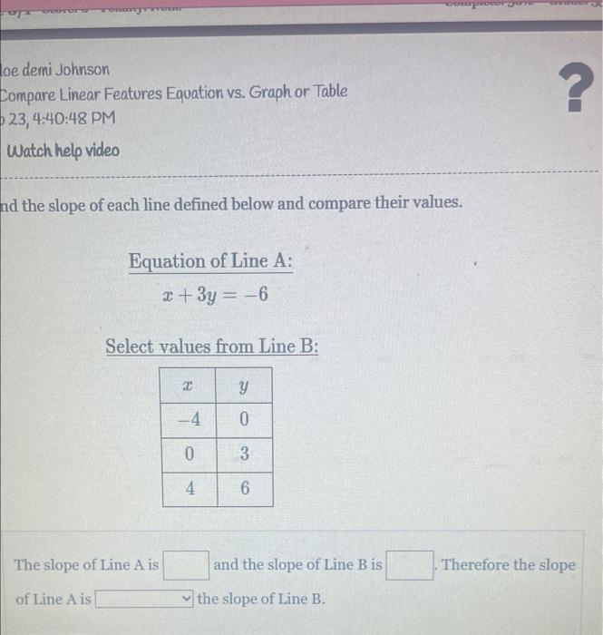 Solved loe demi Johnson Compare Linear Features Equation vs.