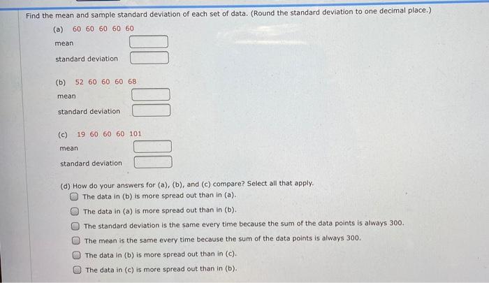 Solved Find the mean and sample standard deviation of each | Chegg.com