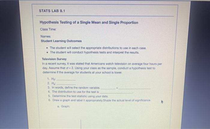 Solved STATS LAB 9.1 Hypothesis Testing of a Single Mean and
