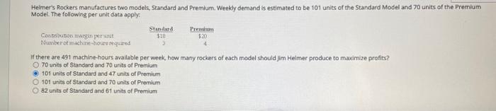 Solved Helmer's Rockers manufactures two models, Standard | Chegg.com