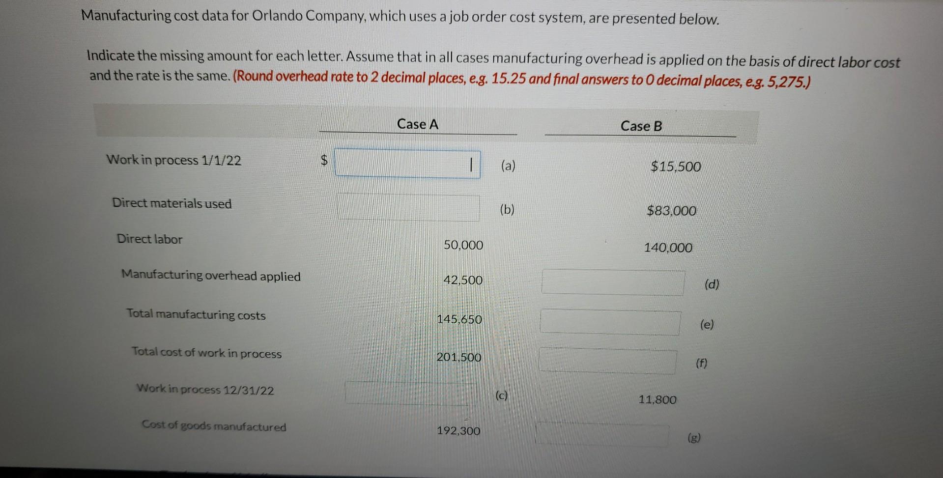 Solved Manufacturing cost data for Orlando Company, which