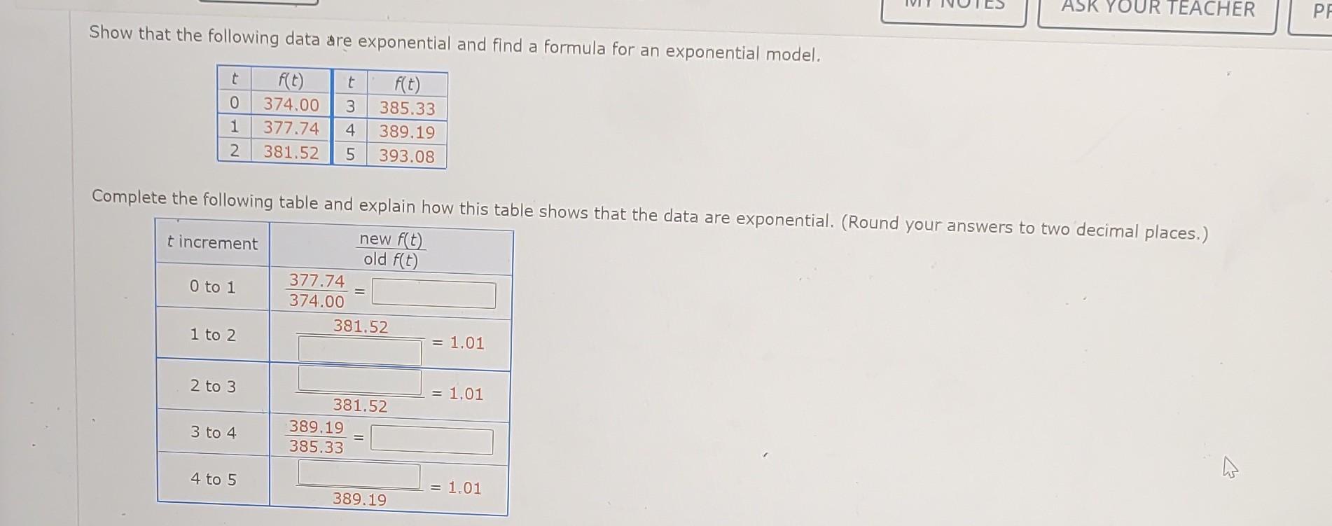 Solved Show that the following data are exponential and find | Chegg.com