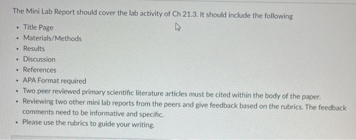 The Mini Lab Report should cover the lab activity of | Chegg.com