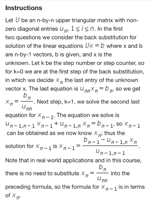Solved Instructions Let U Be An N By N Upper Triangular M Chegg Com