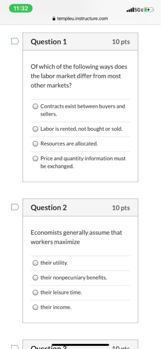 Solved 11:32 15GE 1 templeu.instructure.com Question 1 10 | Chegg.com