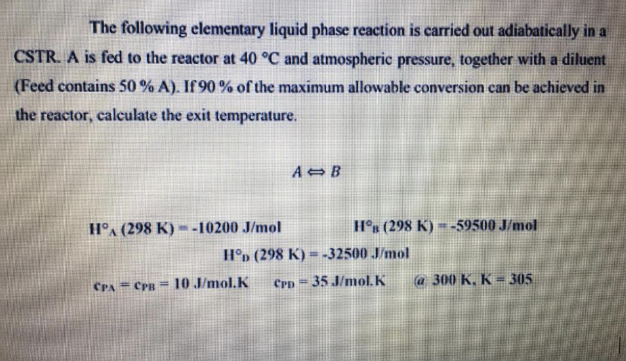 Solved The following elementary liquid phase reaction is | Chegg.com