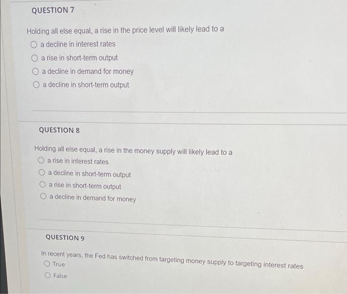 Solved QUESTION 7 Holding all else equal, a rise in the | Chegg.com