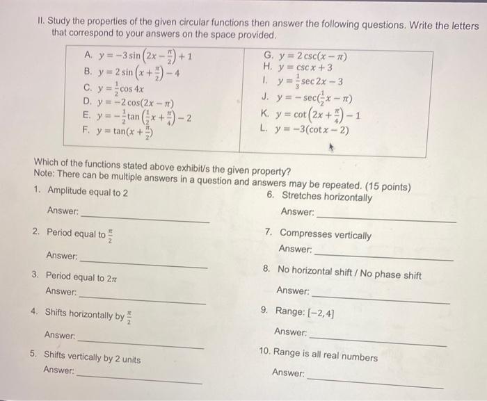 Solved II. Study the properties of the given circular | Chegg.com