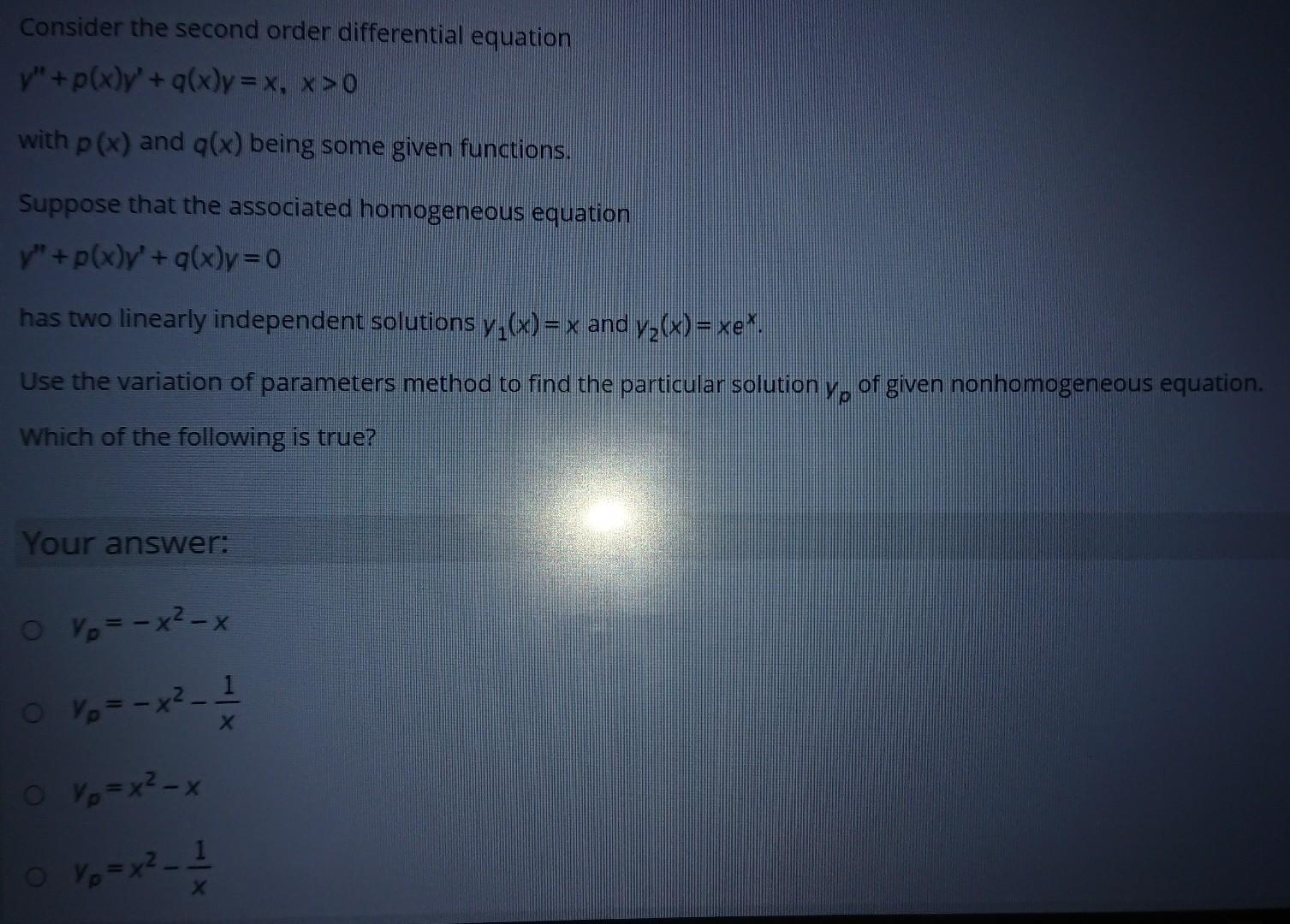 Solved Consider The Second Order Differential Equation V Chegg Com