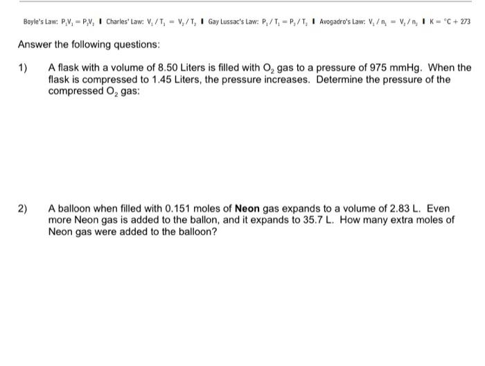 Solved Boyle S Law P V Px Charles Law V T V 1 I Chegg Com