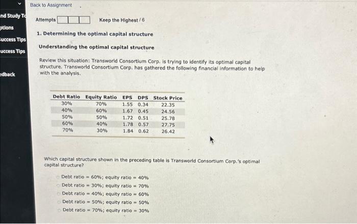 Solved 1. Determining The Optimal Capital Structure | Chegg.com