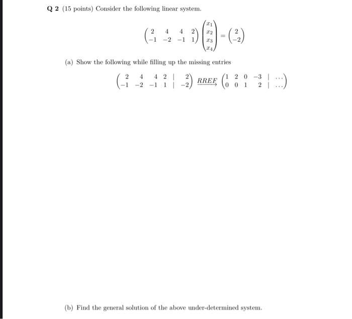 Solved Q 2 (15 points) Consider the following linear system. | Chegg.com