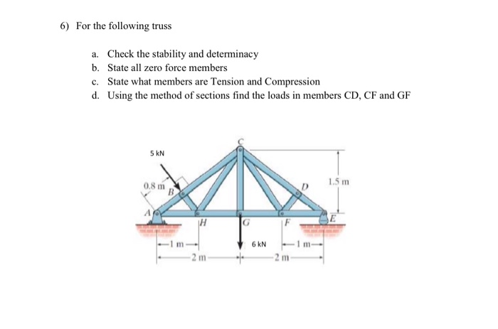 Solved 6) For the following truss a. Check the stability and | Chegg.com