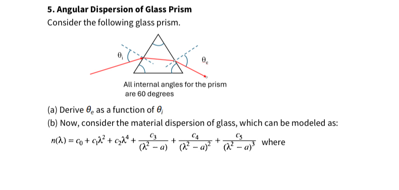 Solved Angular Dispersion of Glass PrismConsider the | Chegg.com