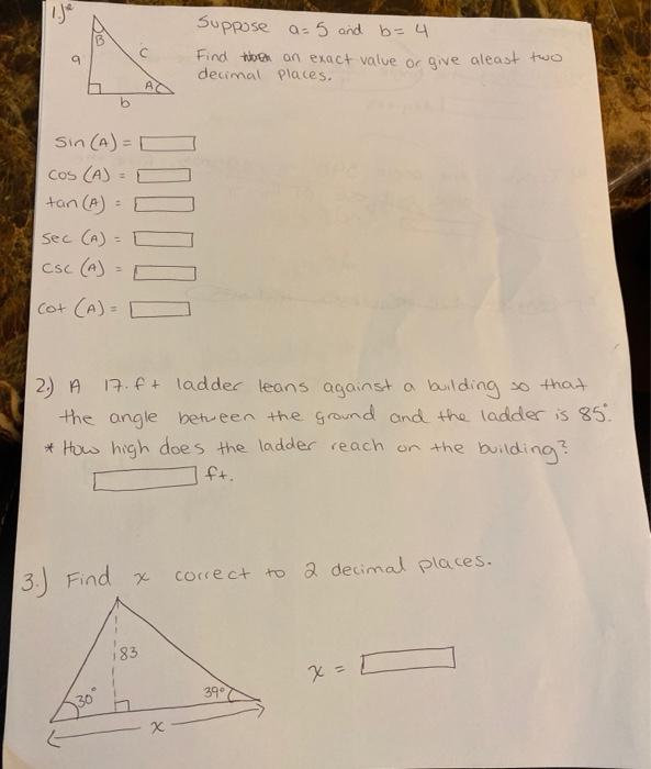 Solved B Suppose A=5 And B=4 Find Then An Exact Value Or | Chegg.com