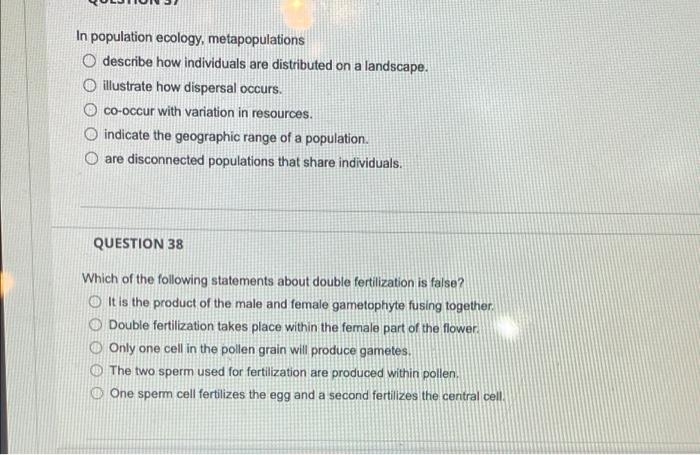 Solved In population ecology, metapopulations describe how | Chegg.com