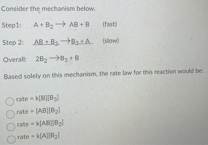 Solved Consider The Mechanism Below. AB + B B3 + A Step1: A+ | Chegg.com