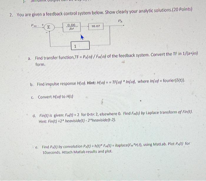 Solved 2. You are given a feedback control system below. | Chegg.com