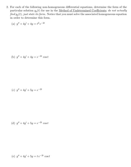 Solved 2. For each of the following non-homogeneous | Chegg.com