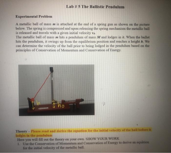Solved Lab # 5 The Ballistic Pendulum Experimental Problem A | Chegg.com