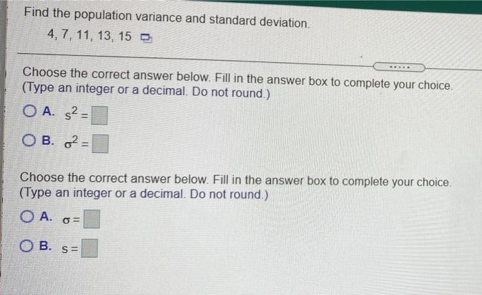 Solved Find the population variance and standard deviation | Chegg.com