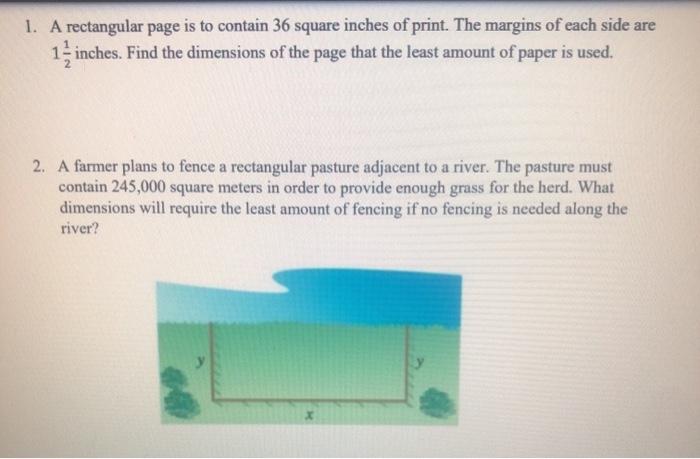 Solved 1. A rectangular page is to contain 36 square inches | Chegg.com