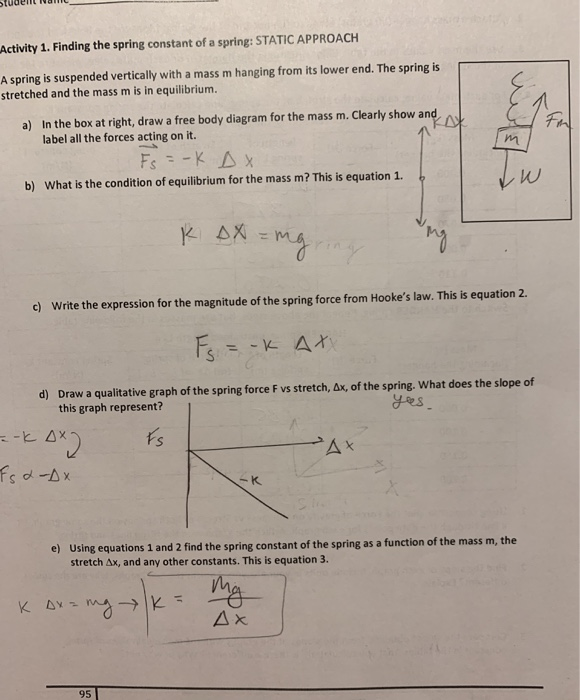 Solved Student NMC_ Activity 1. Finding the spring constant | Chegg.com