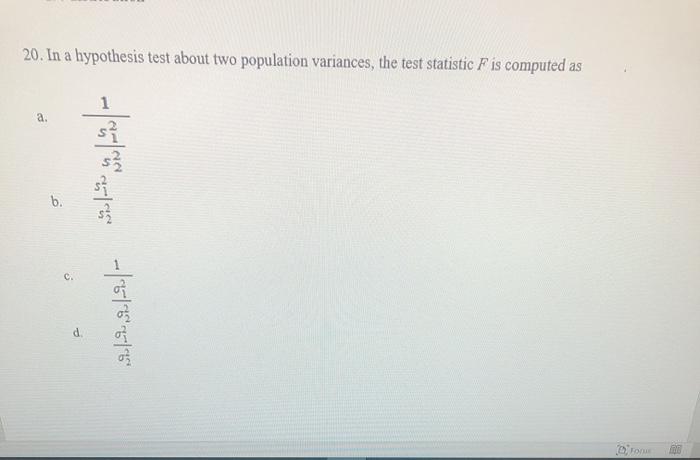 Solved 20. In a hypothesis test about two population | Chegg.com
