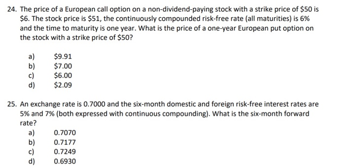 Solved 24. The price of a European call option on a | Chegg.com