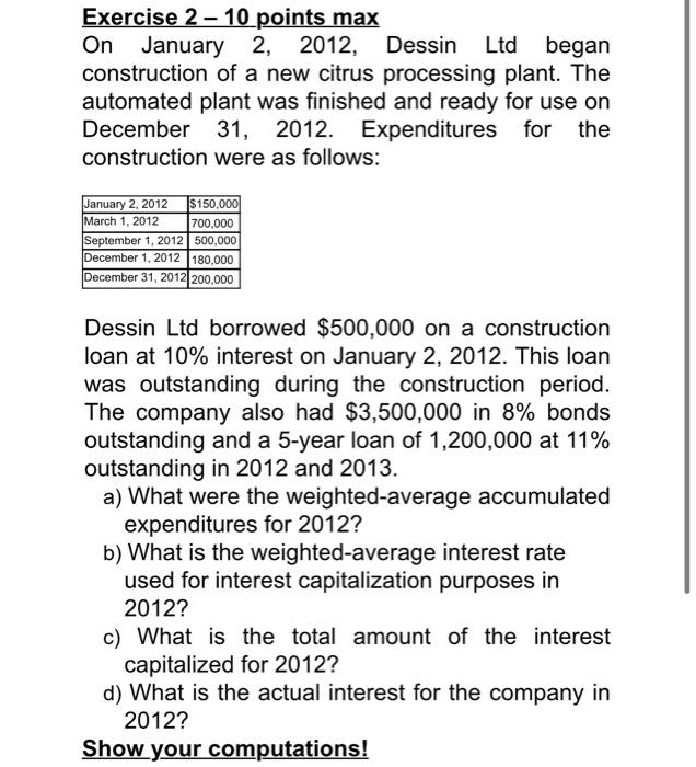 Solved Exercise 2 - 10 points max On January 2, 2012, 2012, | Chegg.com