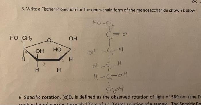 Solved 5. Write a Fischer Projection for the open-chain form | Chegg.com