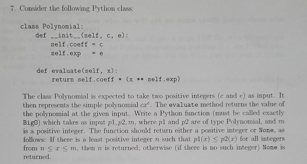 Solved 7. Consider the following Python class: class | Chegg.com